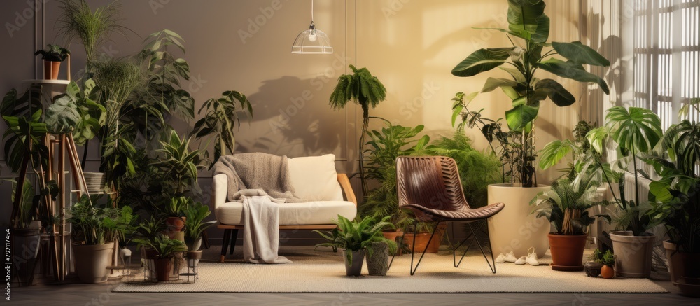 living room with green houseplants