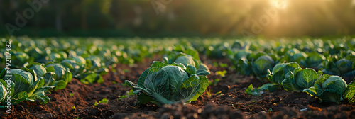 Cabbage plantation in a rural field, showcasing eco-friendly organic agriculture.