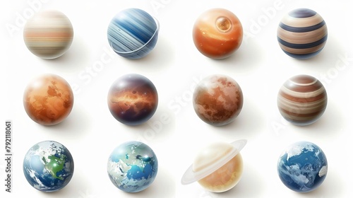 set of realistic planets isolated on white background solar system illustration
