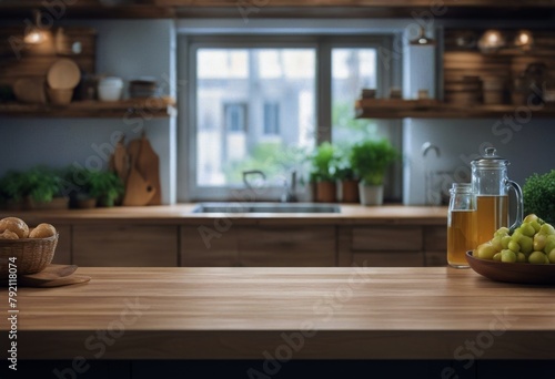 background kitchen shelves window table blurred Wooden