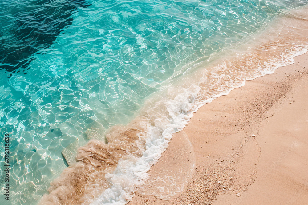 Sun-kissed sandy beach with crystal-clear turquoise waters