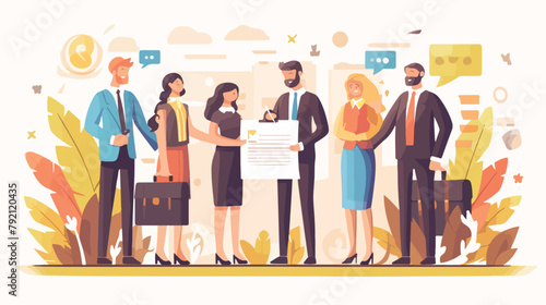 People signing paper and digital contract vector fl