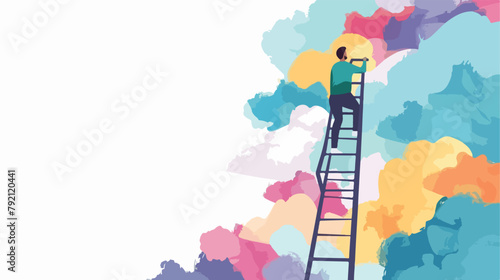 A man climbs a ladder to mark an incoming message  photo