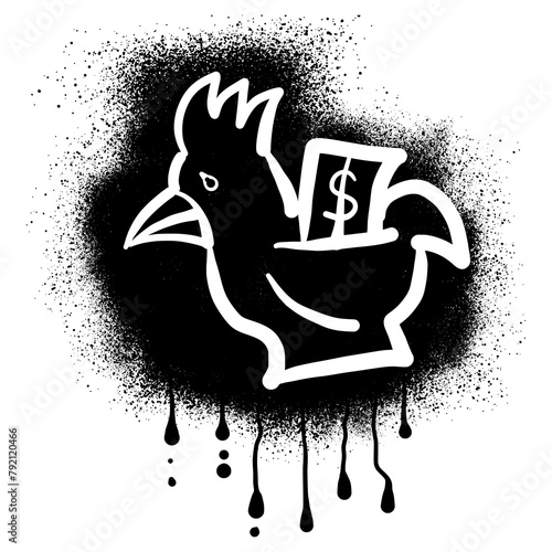 Chicken piggy bank graffiti drawn with black spray paint photo