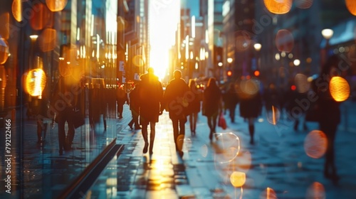 Business people walking in the city blurred motion effect. Generate AI image