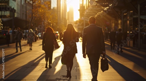 Business people walking in the city blurred motion effect. Generate AI image