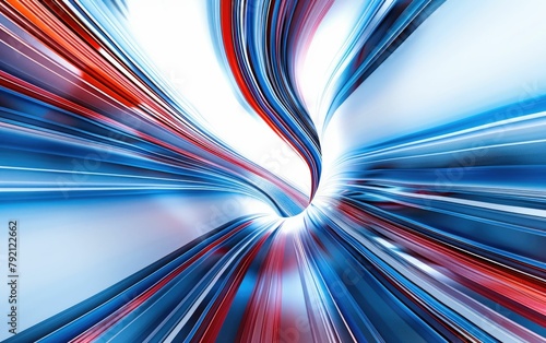 Abstract image featuring dynamic blue and red streaks converging towards a central vanishing point, creating a sense of rapid movement and energy.