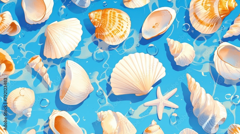 Acrylic background featuring a pattern of charming seashells Acrylic background featuring a pattern of charming seashells