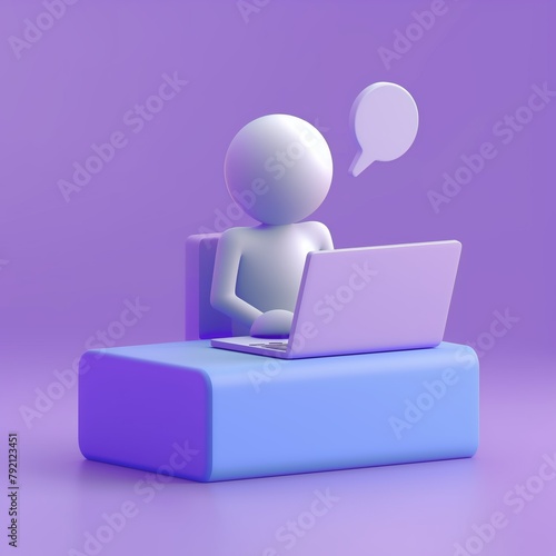 3d icon of a person chatting into laptop in purple colors