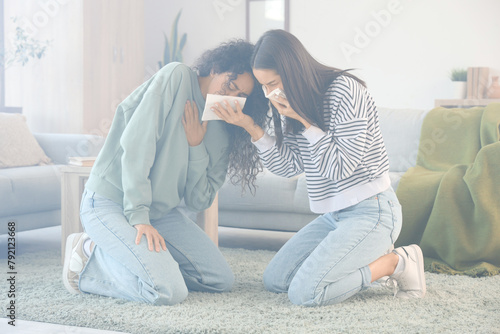 Young women choking on smok...
