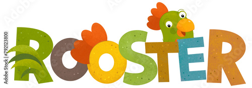 cartoon scene with rooster bird farm animal theme with name template isolated  background illustration for children