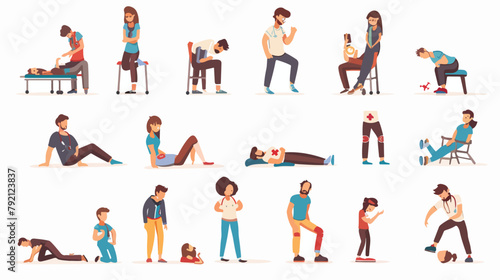 People with injuries and aches flat vector illustra