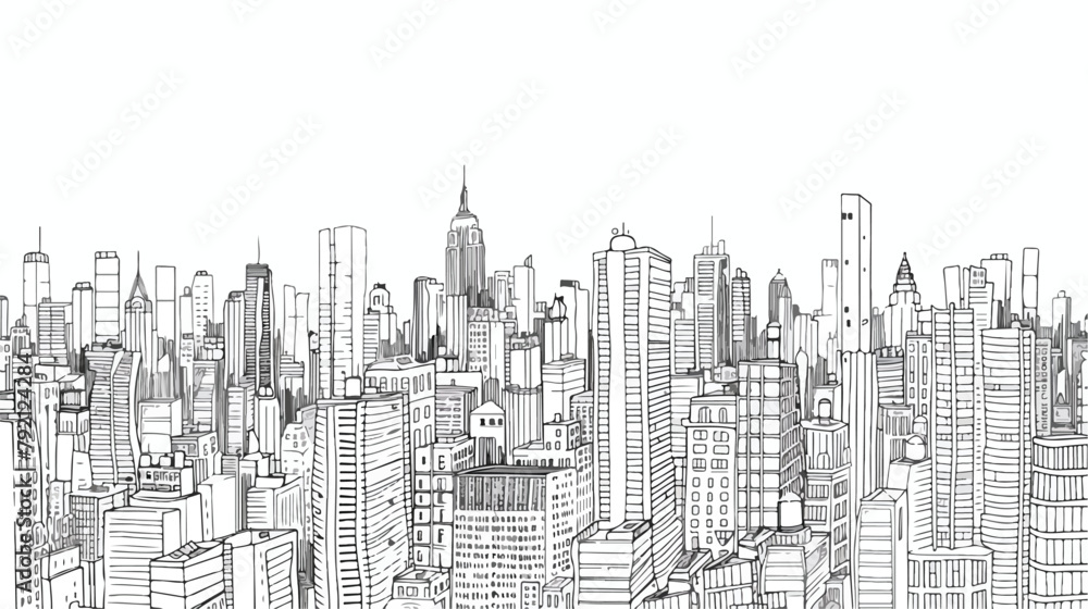 megalopolis big city life contour line art illustration