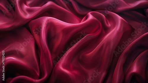 Luxury dark red silk fabric texture close-up, abstract background, generative ai
