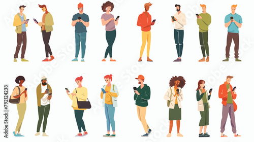 People with smartphones flat vector illustrations s