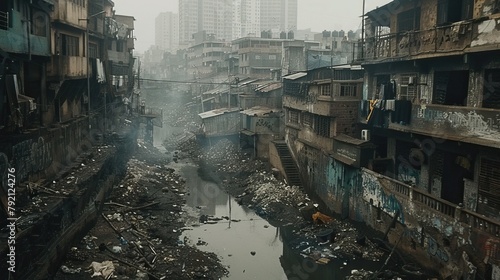 Dharavi the largest slum in Asia.Showcase the dirtiness of the place. Pollution concept.

