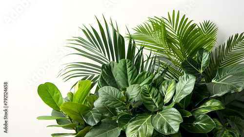 Tropical leaves and palm trees create a lush landscape