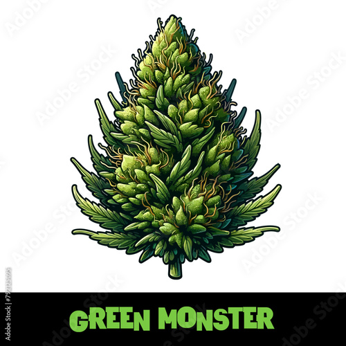 Vector Illustrated Green Monster Cannabis Bud Strain Cartoon
