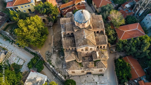 Drone View of the historic and important Beit Nissim Synagogue in Kuzguncuk, Turkey.

 photo