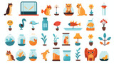 Pet care and food vet supplies flat icons set vecto