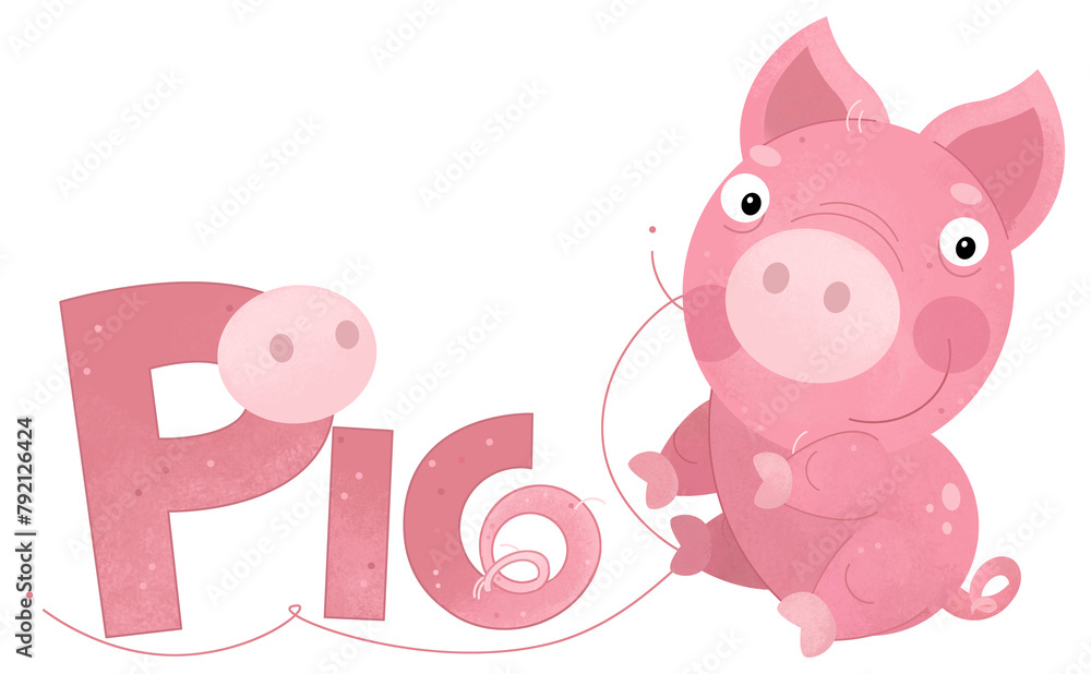 cartoon scene with happy little pig farm animal theme with name template isolated background illustration for children cartoon scene with happy little pig farm animal theme with name template isolated background illustration for children