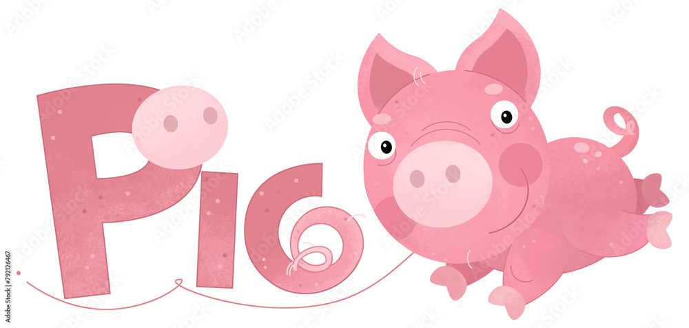 cartoon scene with happy little pig farm animal theme with name template isolated background illustration for children cartoon scene with happy little pig farm animal theme with name template isolated background illustration for children