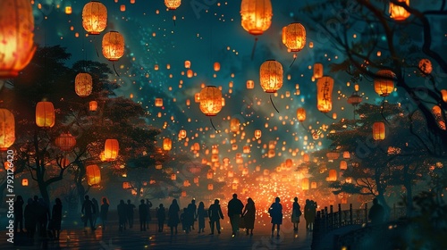 Experience joie de vivre as you stroll among glowing lanterns at a lantern festival photo