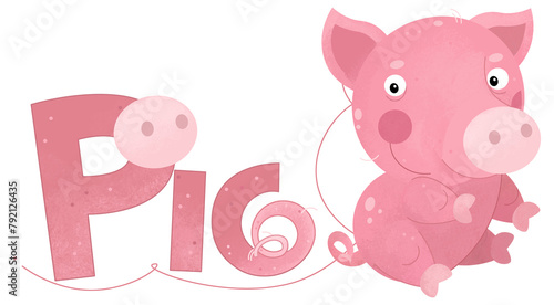 cartoon scene with happy little pig farm animal theme with name template isolated background illustration for children