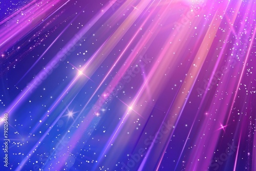Blue background with purple glowing lines and stars resentation template, purple glow line background with white stars, blue background Generative AI photo