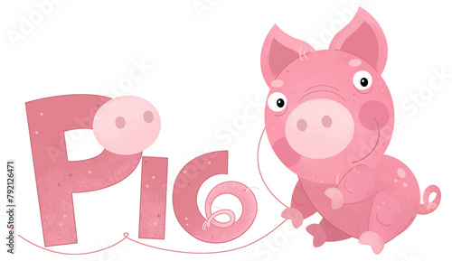 cartoon scene with happy little pig farm animal theme with name template isolated background illustration for children