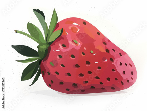 Illustration of a ripe strawberry with a shiny surface and leaves on top.