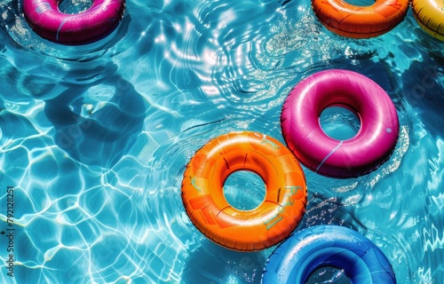 Group of Inflatable Floats Floating in a Pool