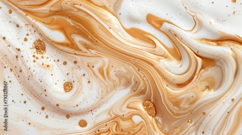 The luxurious swirls and ripples of a viscous liquid chocolate and coffee with a rich, golden-brown hue, accented by shimmering gold highlights.