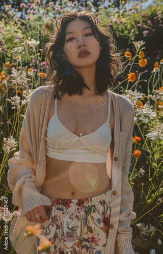 Woman Standing in Field of Flowers