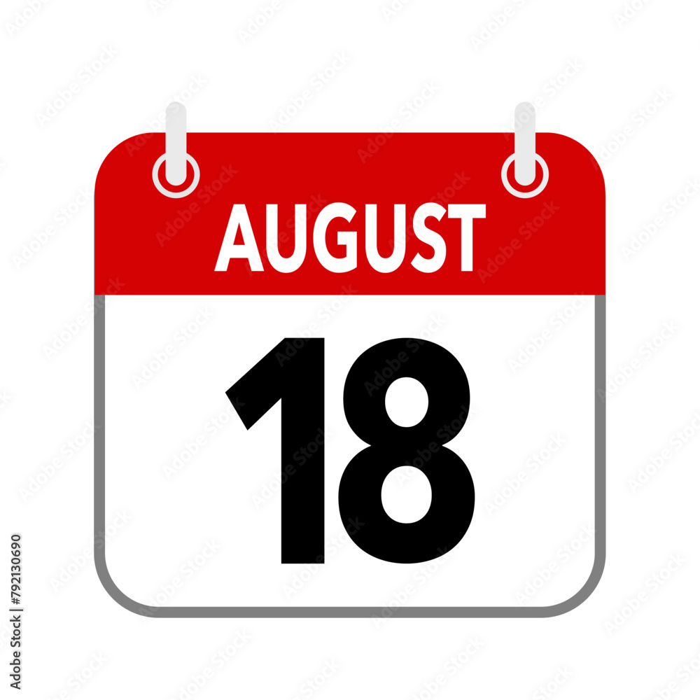 18 August, calendar date icon on white background. 18 August, calendar date icon on white background.
