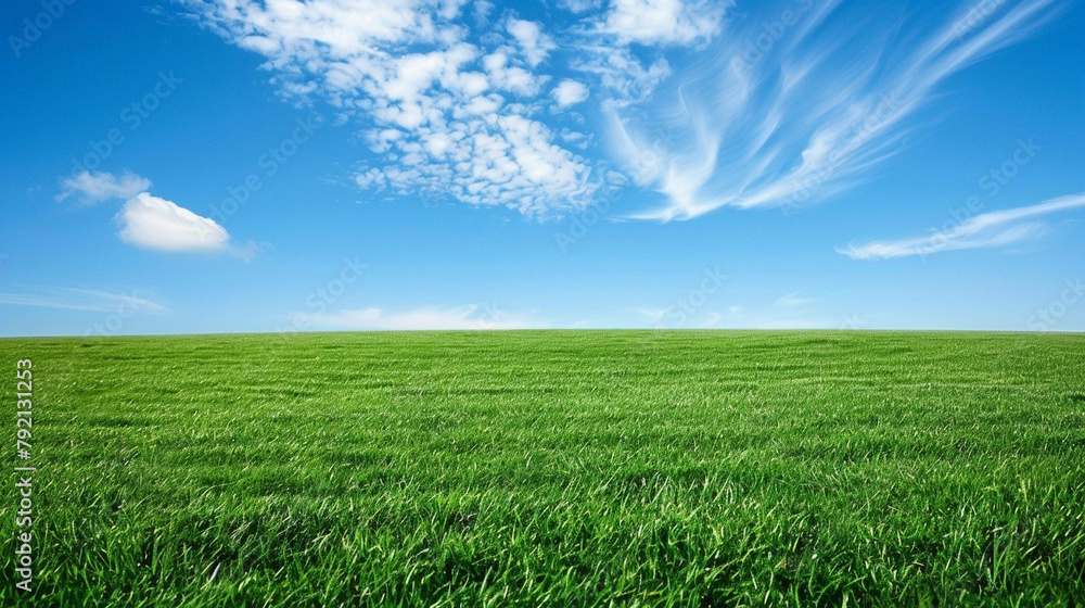 Fototapeta premium A field with a blue sky and clouds