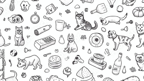 Monochrome seamless pattern with domestic animals 