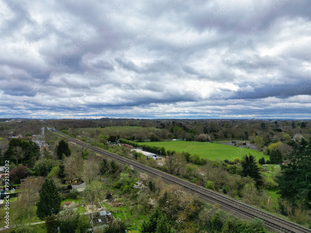 Obraz premium Aerial View of Central Denham Green London City of England United Kingdom. April 3rd, 2024 