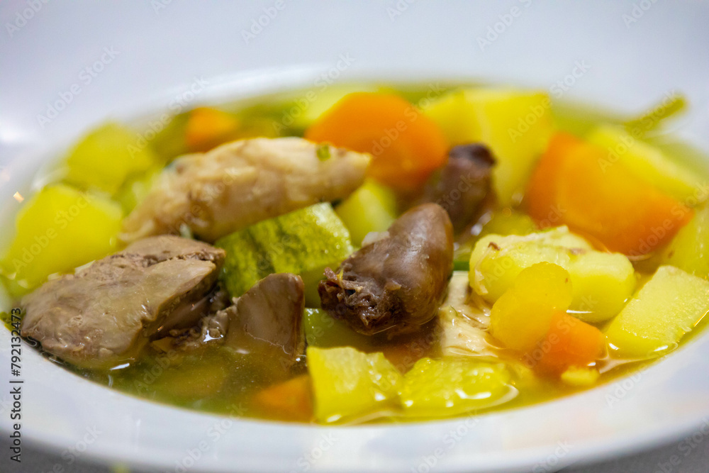 Healthy soup with chicken, vegetables . Healthy soup with chicken, vegetables .