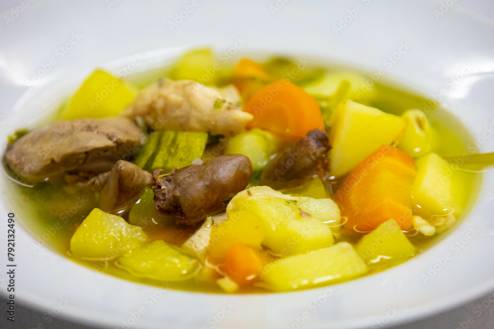 Healthy soup with chicken, vegetables . Healthy soup with chicken, vegetables .