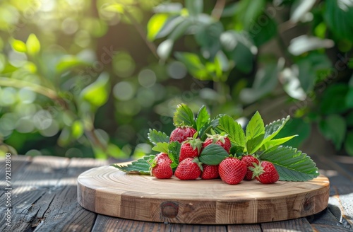 Fresh Strawberries on Wooden Table