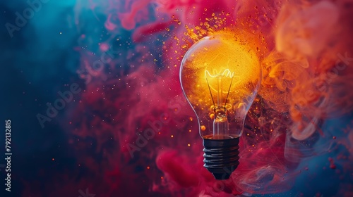 Glowing Light Bulb Surrounded by Colored Smoke