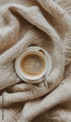 Cup of Coffee on White Blanket