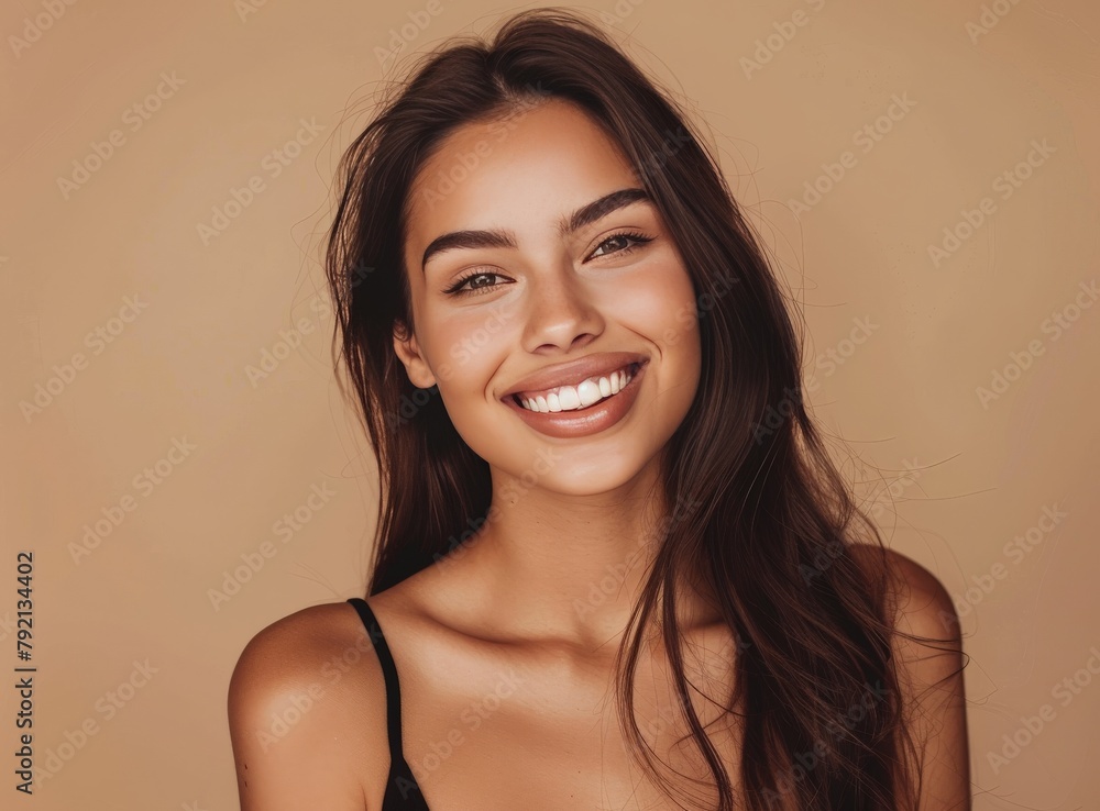 Smiling Woman With Long Brown Hair Smiling Woman With Long Brown Hair