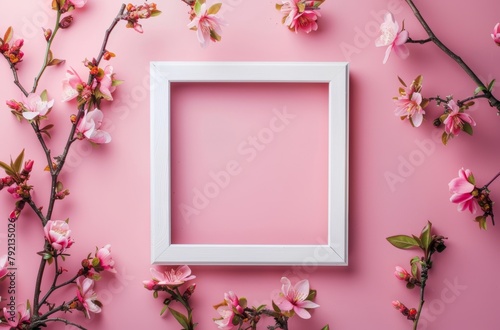 White Frame Surrounded by Pink and White Flowers