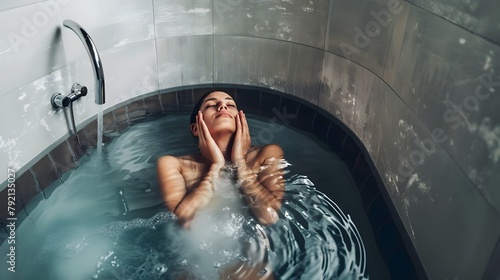 Woman Taking A Cold Plunge At A Recovery Room (Generative AI)