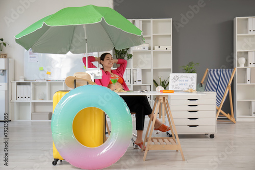 Happy female office worker ...