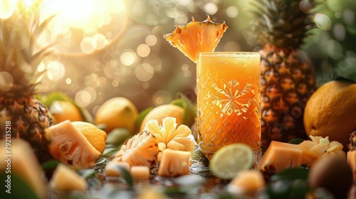 Glass of Orange Juice Surrounded by Fruit