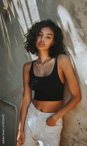 Woman Standing Next to White Wall