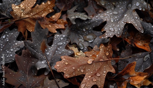 Group of Leaves Covered in Water Droplets